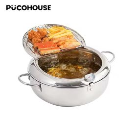 Tempura Deep Fryer Japanese Style Deep Fryer 304 Stainless Steel With Thermometer And Filter Cookware Deep Fryer (Option: Silver) Tempura Deep Fryer Japanese Style Deep Fryer 304 Stainless Steel With Thermometer And Filter Cookware Deep Fryer (Option: Silver)